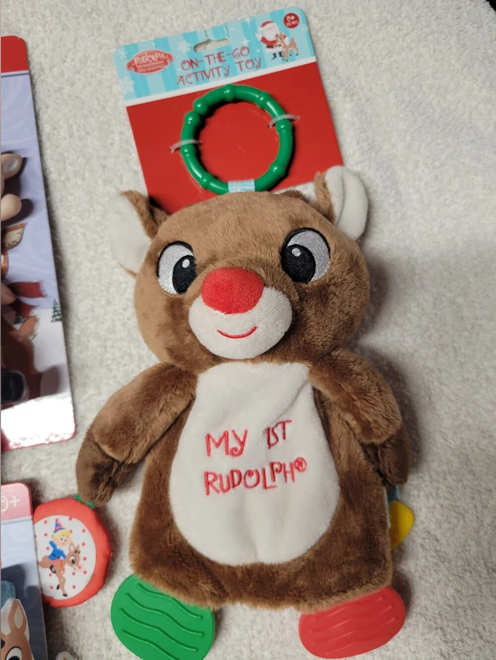 Rudolph the Red-Nosed Reindeer Finger Puppets Bath Squirts Soft Book Toy Lot NEW